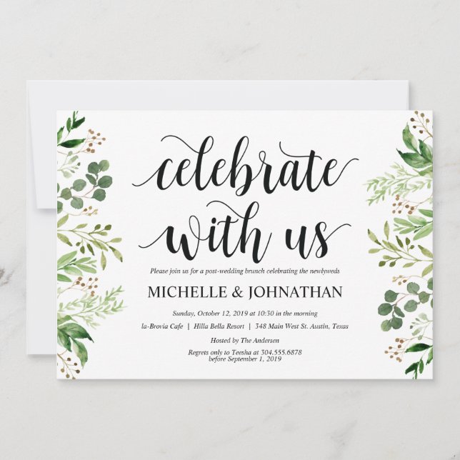 Greenery Post Wedding Brunch Invitation Card (Front)