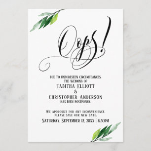 Greenery Postponed Wedding "Oops!" Announcement