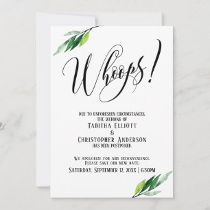 Greenery Postponed Wedding "Whoops!" Announcement