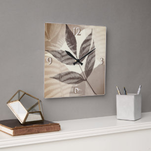 Greenery Pressed Leaf Beige Shades Modern Square Wall Clock