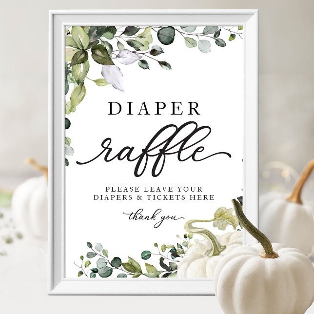 Greenery Pumpkin Baby Shower Diaper Raffle Sign (Creator Uploaded)