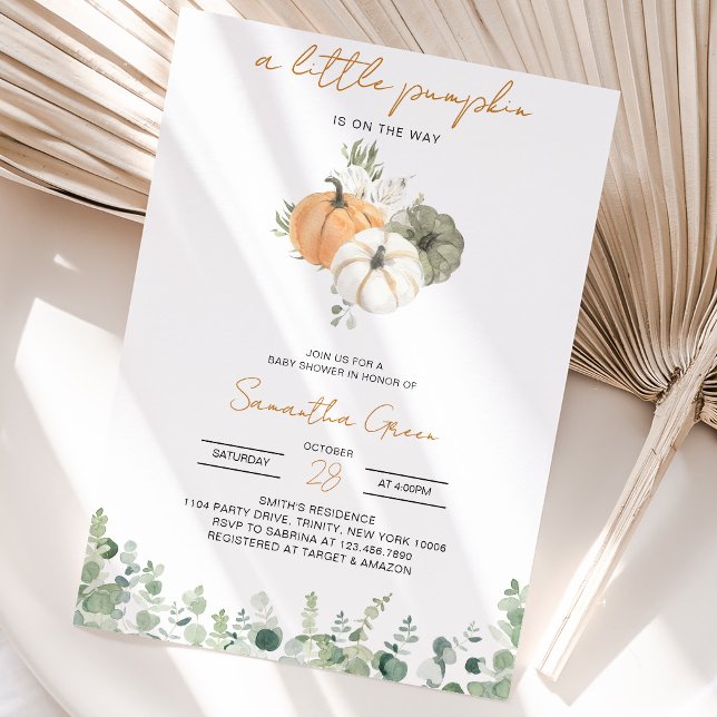 Greenery Pumpkin Baby Shower Invitation (Creator Uploaded)