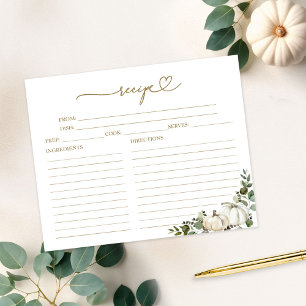 Greenery Pumpkin Bridal Shower Recipe Cards