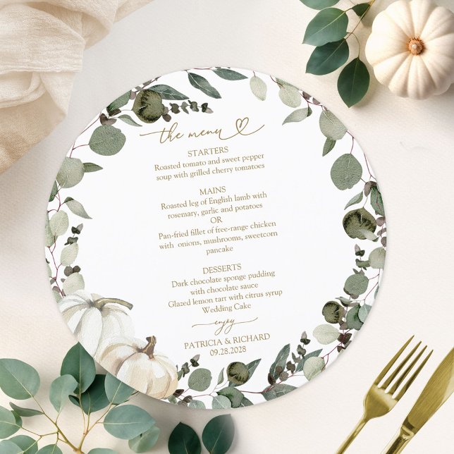 Greenery Pumpkin Circle Wedding Menu Card (Creator Uploaded)