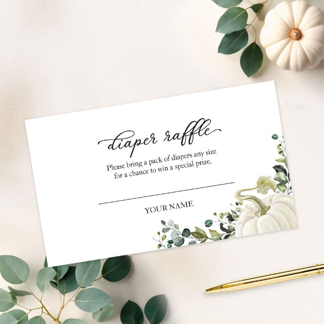 Greenery Pumpkin Fall Baby Shower Diaper Raffle Enclosure Card (Creator Uploaded)