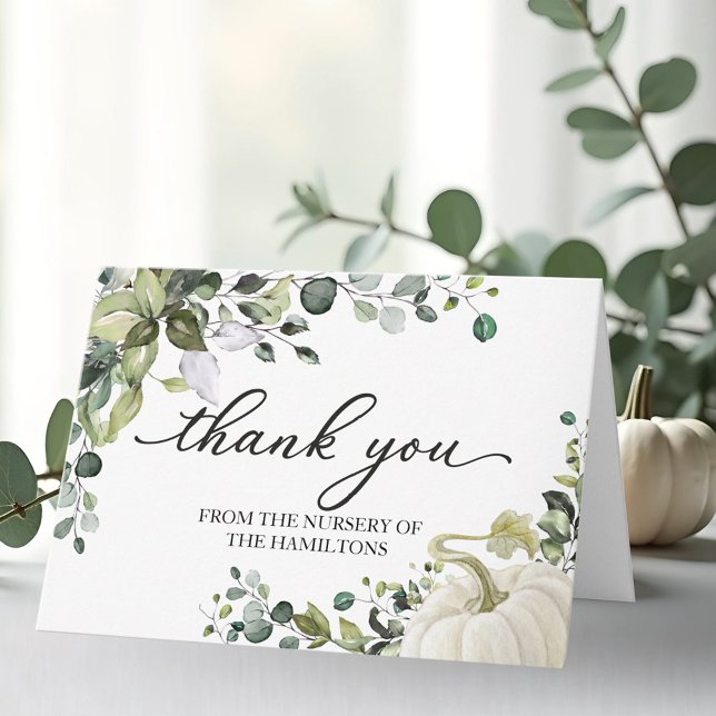 Greenery Pumpkin Fall Baby Shower Thank You Card (Creator Uploaded)