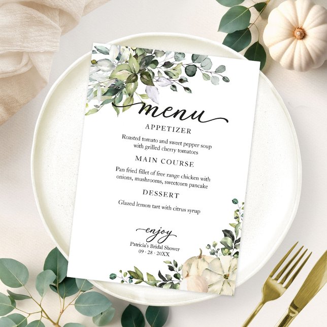 Greenery Pumpkin Fall Bridal Shower Menu Card (Creator Uploaded)