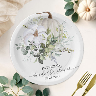 Greenery Pumpkin Fall Bridal Shower Paper Plate