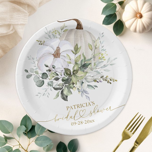 Greenery Pumpkin Fall Bridal Shower Paper Plate (Creator Uploaded)