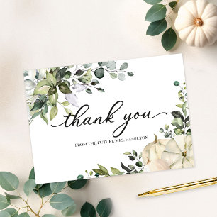 Greenery Pumpkin Fall Bridal Shower Thank You Invitation