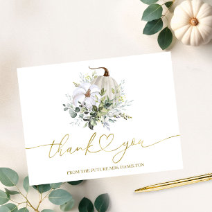Greenery Pumpkin Fall Bridal Shower Thank You Postcard