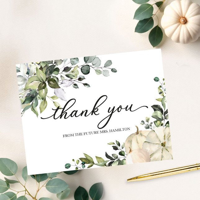 Greenery Pumpkin Fall Bridal Shower Thank You Postcard (Creator Uploaded)