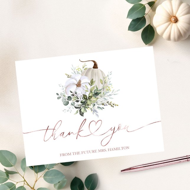 Greenery Pumpkin Fall Bridal Shower Thank You Postcard (Creator Uploaded)