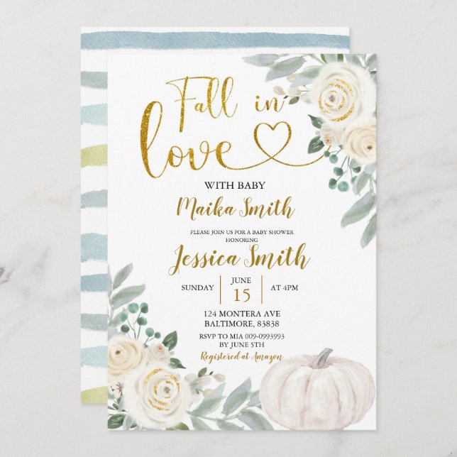 Greenery Pumpkin Fall In Love Baby Shower  Invitat Invitation (Front/Back)