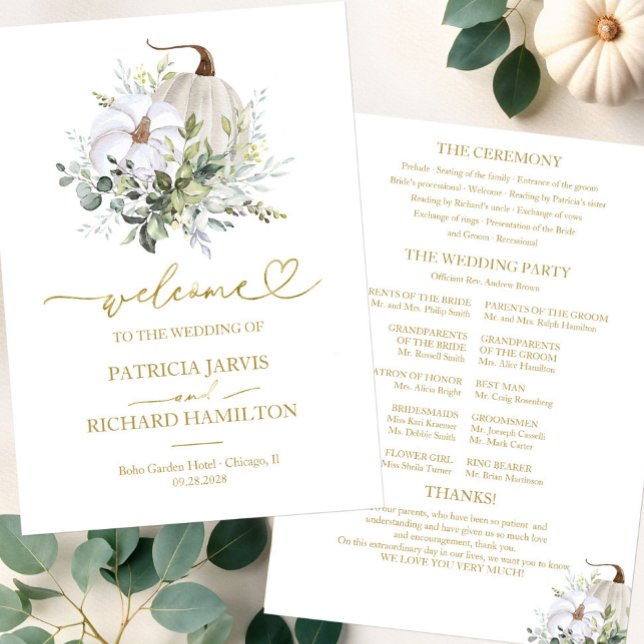 Greenery Pumpkin Fall Wedding Ceremony Program (Creator Uploaded)