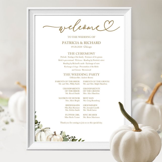 Greenery Pumpkin Fall Wedding Program Sign (Creator Uploaded)