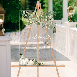 Greenery Pumpkin Fall Wedding Welcome Acrylic Sign