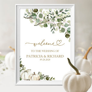 Greenery Pumpkin Fall Wedding Welcome Poster