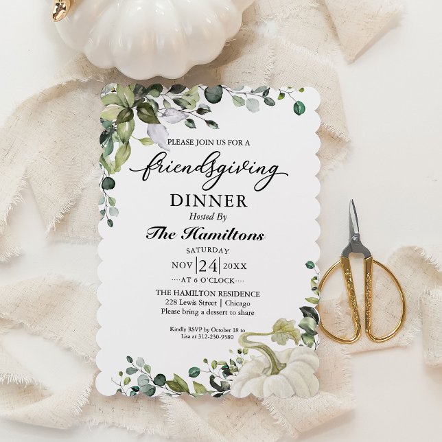 Greenery Pumpkin Friendsgiving Dinner Invitation (Creator Uploaded)