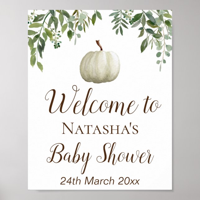 Greenery Pumpkin Welcome Sign, Baby Shower Sign (Front)