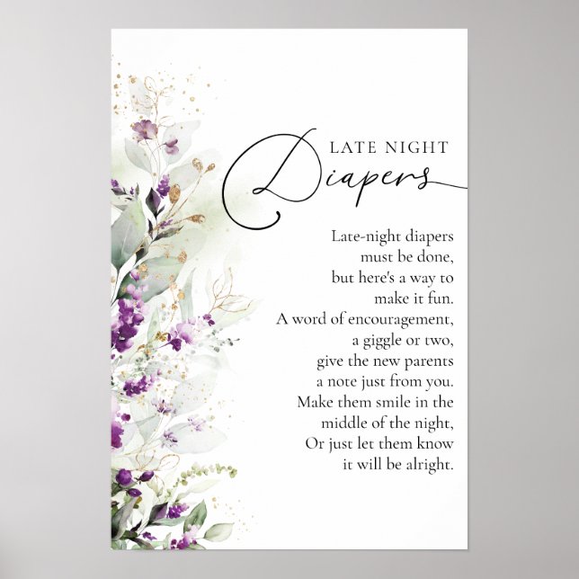 Greenery Purple Lilac Baby Shower Poster (Front)