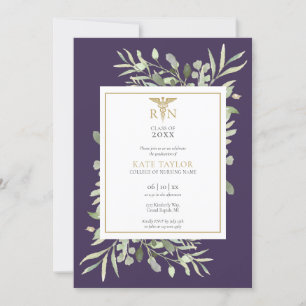 Greenery Purple RN Nursing Graduation Photo Invitation