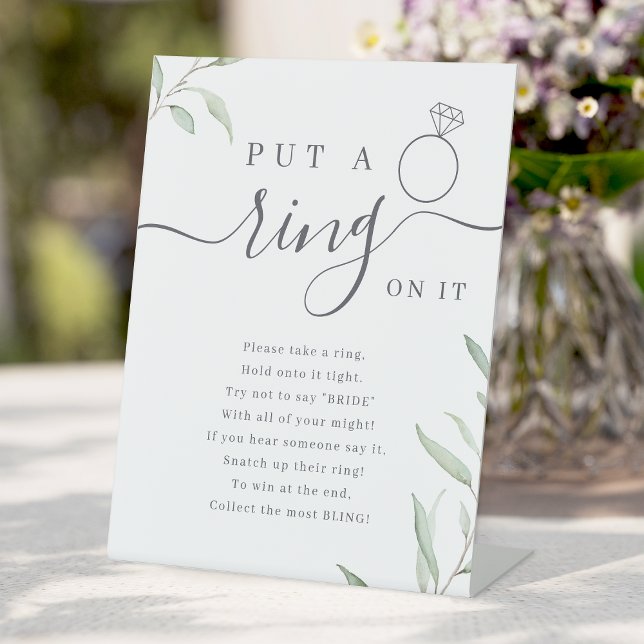 Greenery put a ring on it bridal shower game pedestal sign (Greenery put a ring on it bridal shower game pedestal sign)