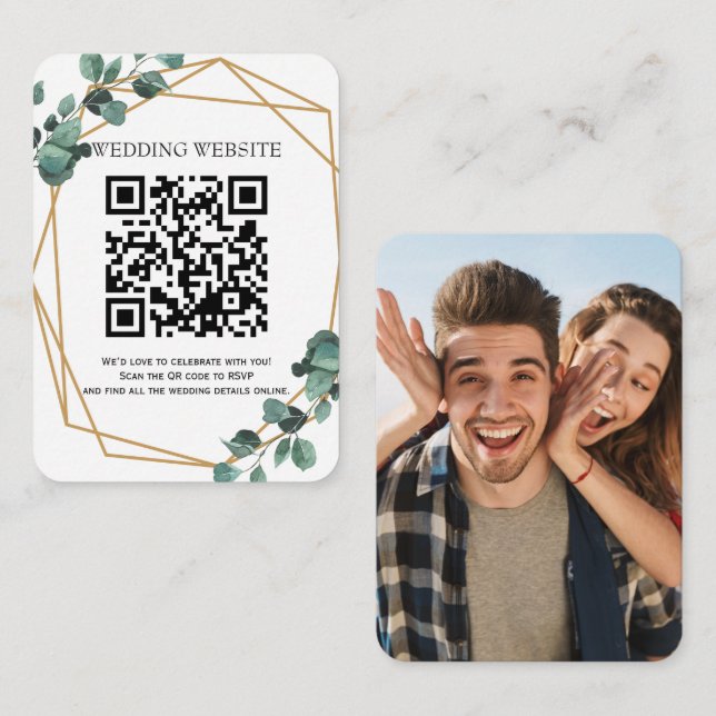 Greenery QR Code  and Photo Enclosure Invitation (Front/Back)