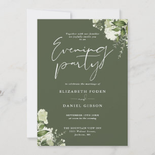 Greenery QR Code Olive Green Wedding Evening Party Invitation