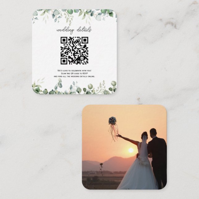Greenery QR Code Photo RSVP Enclosure Invitation (Front/Back)