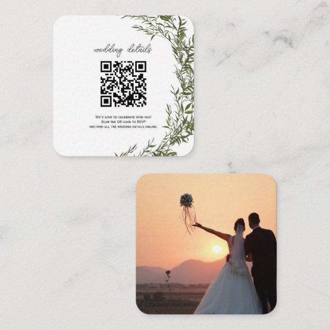 Greenery QR Code Photo RSVP Enclosure Invitation (Front/Back)