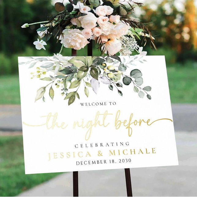 Greenery Real Foil The Night Before Welcome Sign (Creator Uploaded)