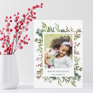 Greenery Red Berries Holiday Photo Card