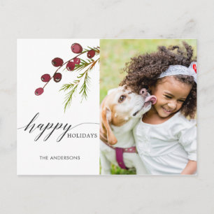 Greenery Red Berries Holiday Photo Postcard