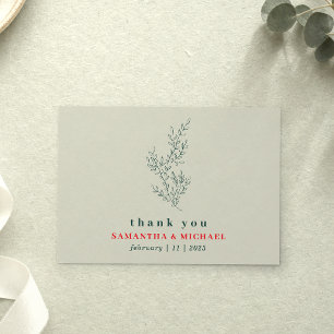 Greenery Red Botanical Floral thank you Invitation