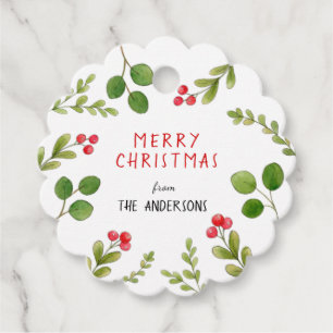 Greenery Red holly berries Holiday Favour Tags