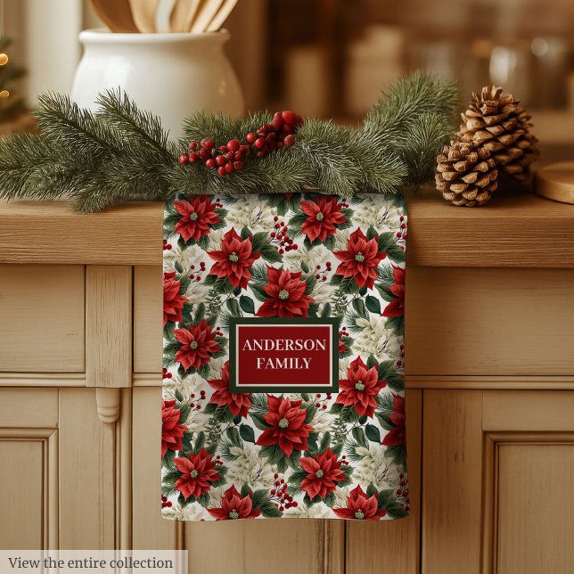 Greenery & Red Poinsettia Towel Elegant Holiday (Greenery & Red Poinsettia Towel Elegant Holiday)