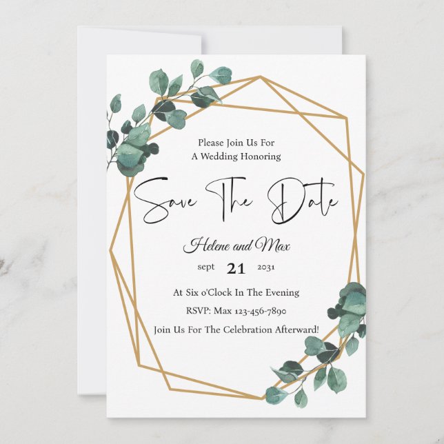 Greenery Romantic Photo Save The Date Invitation (Front)