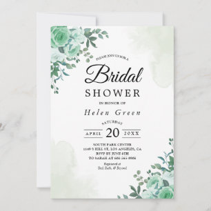 Greenery Rose Floral Watercolor Bridal Shower Invitation