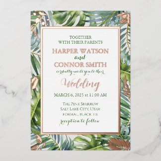 Greenery rose gold foil leaves  simple wedding