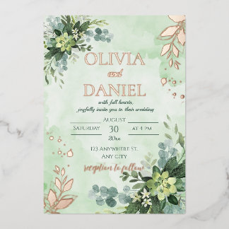 Greenery rose gold foil leaves wedding
