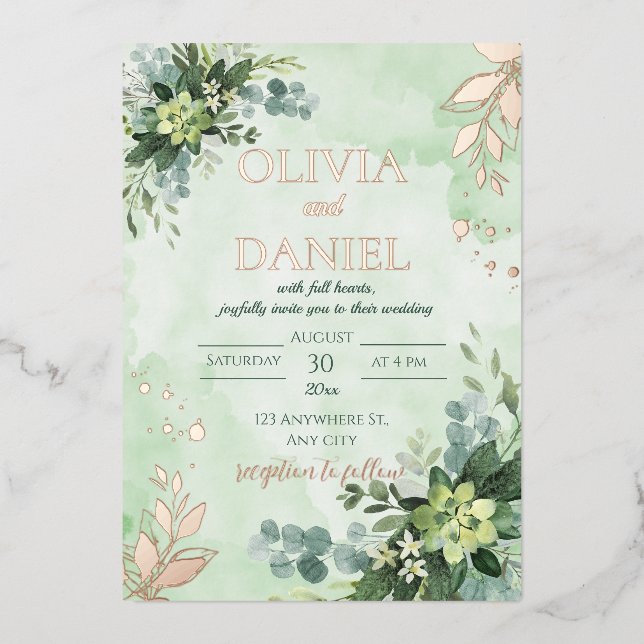 Greenery rose gold foil leaves wedding (Front)