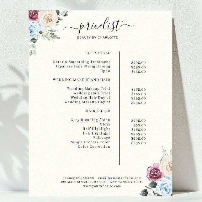Greenery Roses Salon Price List Poster (Greenery Roses Salon Price List Poster)