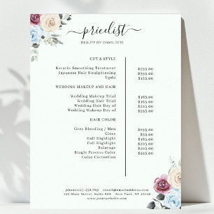 Greenery Roses Salon Price List Poster