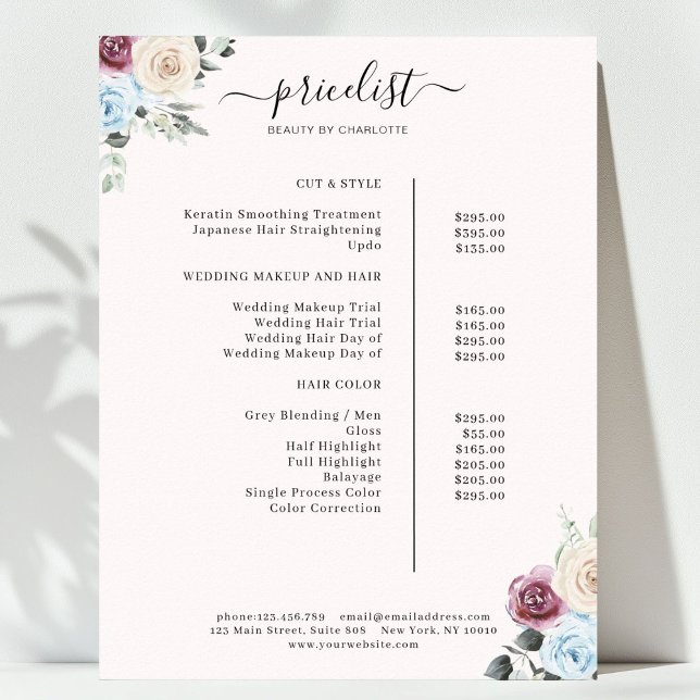 Greenery Roses Salon Price List Poster (Greenery Roses Salon Price List Poster)