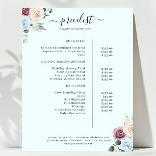 Greenery Roses Salon Price List Poster