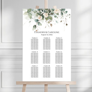 Greenery & roses wedding seating chart 9 tables