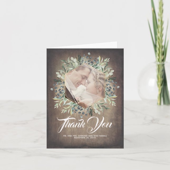 Greenery Rustic Country Wedding Thank You Photo Card (Front)