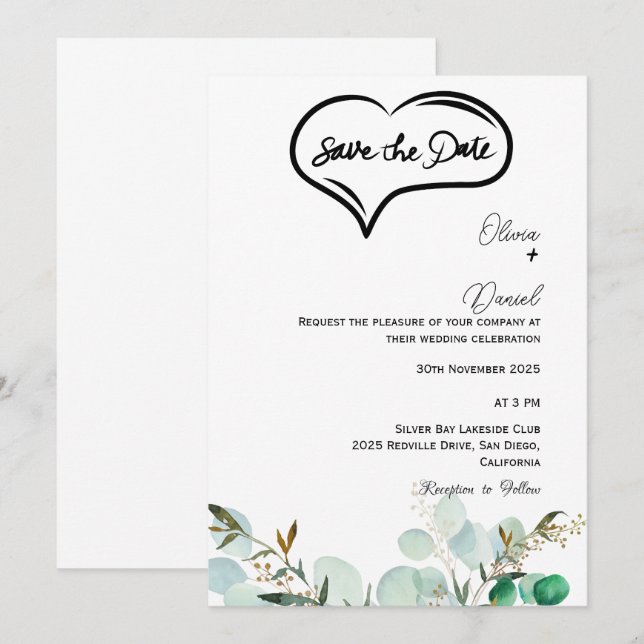 Greenery Rustic Save The Date Invitation (Front/Back)