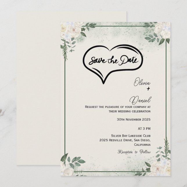 Greenery Rustic Save The Date Invitation (Front/Back)